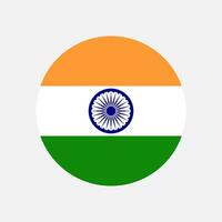 Round national flag of India in official colors in flat style design isolated on light grey background. vector