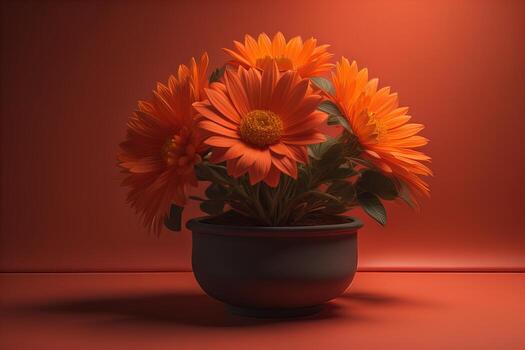 Flowers in a pot on a solid color background. ai generative photo