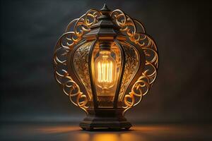 Lantern with glowing light on dark background. ai generative photo