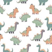 Seamless pattern with illustrations of cute cartoon dinosaurs on a white background. vector