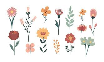 Set of  illustrations of flowers in doodle style on a white background. for design and invitations. vector