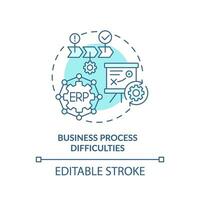 Editable business process difficulties blue icon concept, isolated vector, enterprise resource planning thin line illustration. vector