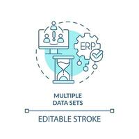 Editable multiple data sets blue icon concept, isolated vector, enterprise resource planning thin line illustration. vector