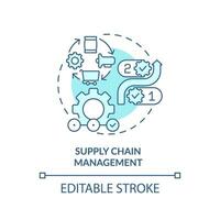 Editable supply chain management blue icon concept, isolated vector, enterprise resource planning thin line illustration. vector