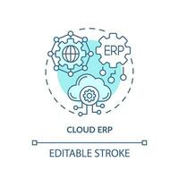 Editable cloud ERP blue icon concept, isolated vector, enterprise resource planning thin line illustration. vector