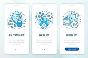 2D icons representing enterprise resource planning mobile app screen set. Walkthrough 3 steps graphic instructions with thin line icons concept, UI, UX, GUI template. vector