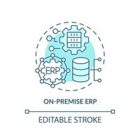 Editable on-premise ERP blue icon concept, isolated vector, enterprise resource planning thin line illustration. vector