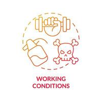 Working conditions red gradient concept icon. Toxic chemicals. Hard work. Farm worker. Manual labor. Hazardous substance. Round shape line illustration. Abstract idea. Graphic design. Easy to use vector