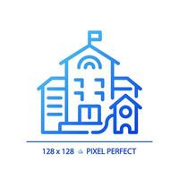 2D pixel perfect blue gradient building with flag icon, isolated vector, building thin line illustration. vector