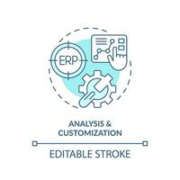 Editable analysis and customization blue icon concept, isolated vector, enterprise resource planning thin line illustration. vector