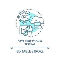 Editable data migration and testing blue icon concept, isolated vector, enterprise resource planning thin line illustration. vector