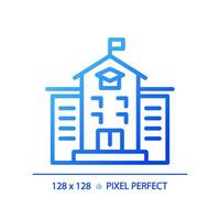2D pixel perfect blue gradient school icon, isolated vector, building thin line illustration. vector