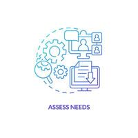 Blue gradient assess needs thin line icon concept, isolated vector, illustration representing knowledge management. vector