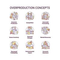 2D editable icons set representing overproduction concepts, isolated vector, thin line colorful illustration. vector