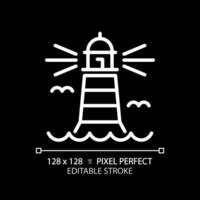 2D pixel perfect editable white lighthouse icon, isolated vector, building thin line illustration. vector
