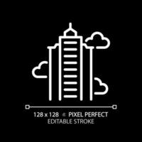 2d píxel Perfecto editable blanco rascacielos icono, aislado vector, edificio Delgado línea ilustración. vector