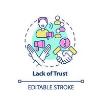 Lack of trust multi color concept icon. Customer confidence. Company reputation. Closing deal. Sales objection. Round shape line illustration. Abstract idea. Graphic design. Easy to use vector