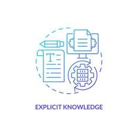 Blue gradient explicit knowledge thin line icon concept, isolated vector, illustration representing knowledge management. vector