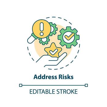 Address risks multi color concept icon. Risk management. Be proactive. Sales strategy. Closing deal. Selling technique. Round shape line illustration. Abstract idea. Graphic design. Easy to use vector