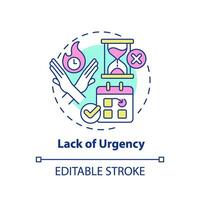 Lack of urgency multi color concept icon. Low priority. Schedule appointment. Change date. Customer need. Sales objection. Round shape line illustration. Abstract idea. Graphic design. Easy to use vector