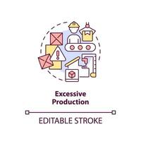 2D editable excessive production thin line icon concept, isolated vector, multicolor illustration representing overproduction. vector