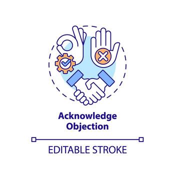 Acknowledge objection multi color concept icon. Customer understanding. Show respect. Sales success. Closing deal. Round shape line illustration. Abstract idea. Graphic design. Easy to use vector