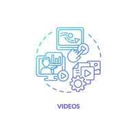 Blue gradient videos thin line icon concept, isolated vector, illustration representing knowledge management. vector