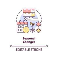 2D editable seasonal changes thin line icon concept, isolated vector, multicolor illustration representing overproduction. vector