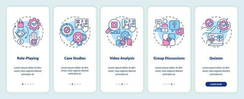 Objection handling training onboarding mobile app screen. Sales coaching walkthrough 5 steps editable graphic instructions with linear concepts. UX, GUI template vector