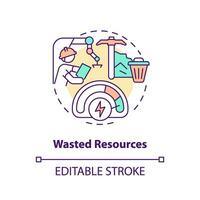 2D editable wasted resources thin line icon concept, isolated vector, multicolor illustration representing overproduction. vector