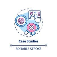 Case studies multi color concept icon. Problem solving skills. Hands on learning. Marketing strategy. Sales improvement. Round shape line illustration. Abstract idea. Graphic design. Easy to use vector