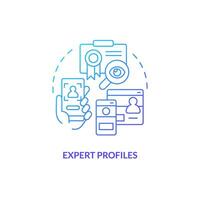 Blue gradient expert profiles thin line icon concept, isolated vector, illustration representing knowledge management. vector