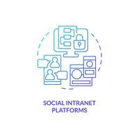 Blue gradient social intranet platforms thin line icon concept, isolated vector, illustration representing knowledge management. vector