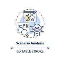 2D editable scenario analysis thin line icon concept, isolated vector, multicolor illustration representing overproduction. vector