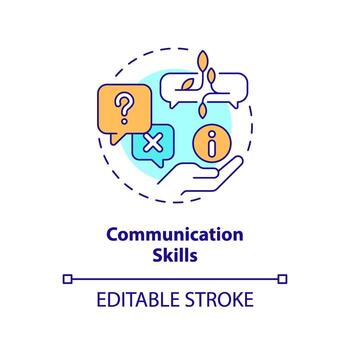 Communication skills multi color concept icon. Effective meeting. Product information. Sales presentation. Client service. Round shape line illustration. Abstract idea. Graphic design. Easy to use vector