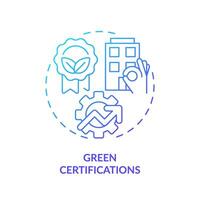 Blue gradient green certifications icon concept, isolated vector, sustainable office thin line illustration. vector