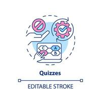 Quizzes multi color concept icon. Multiple choice test. Knowledge check. Questions and answers. Sales interview. Round shape line illustration. Abstract idea. Graphic design. Easy to use vector