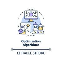 2D editable optimization algorithms thin line icon concept, isolated vector, multicolor illustration representing overproduction. vector