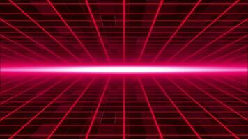 Moving Abstract sci-fi grid with flickering optical flare on the background Bright glowing neon lights video
