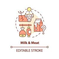 Editable milk and meat icon representing heatflation concept, isolated vector, global warming impact thin line illustration. vector