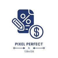 Tax filing black solid desktop icon. Accounting software. Due date. Business income. Pixel perfect 128x128, outline 4px. Silhouette symbol on white space. Glyph pictogram. Isolated vector image