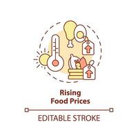 Editable rising food prices icon representing heatflation concept, isolated vector, global warming impact thin line illustration. vector