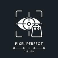 Eye tracking white solid desktop icon. Consumer insight. Neuromarketing technique. Pixel perfect 128x128, outline 4px. Silhouette symbol for dark mode. Glyph pictogram. Vector isolated image
