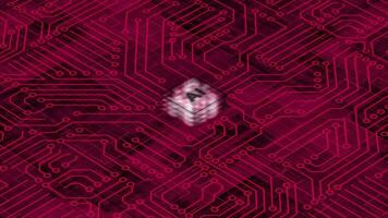 Magenta rot 3d Computer Chip mit Verbindungen und Signale. ai Computer Prozessor Hintergrund. Mutter Tafel Schaltkreis Muster Hintergrund video