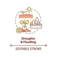 Editable droughts and flooding icon representing heatflation concept, isolated vector, global warming impact thin line illustration. vector