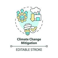 Editable climate change mitigation icon representing heatflation concept, isolated vector, global warming solutions thin line illustration. vector