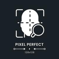Facial coding white solid desktop icon. Face recognition. Measuring human emotions. Pixel perfect 128x128, outline 4px. Silhouette symbol for dark mode. Glyph pictogram. Vector isolated image