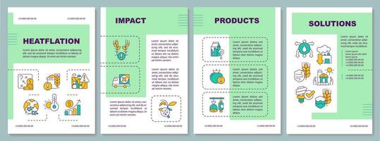 inflación térmica verde folleto plantilla, folleto diseño con lineal iconos 4 4 vector diseños representando global calentamiento concepto.