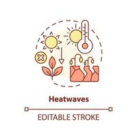 Editable heatwave icon representing heatflation concept, isolated vector, global warming impact thin line illustration. vector