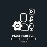 User-generated content white solid desktop icon. UGC marketing strategy. Live streaming. Pixel perfect 128x128, outline 4px. Silhouette symbol for dark mode. Glyph pictogram. Vector isolated image